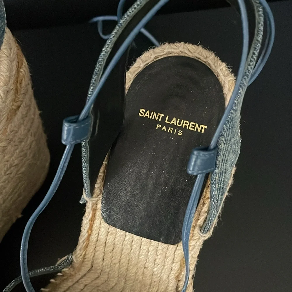 SAINT LAURENT denim shoe wedge espadrilles 40 1/2 - Picture 3 of 5